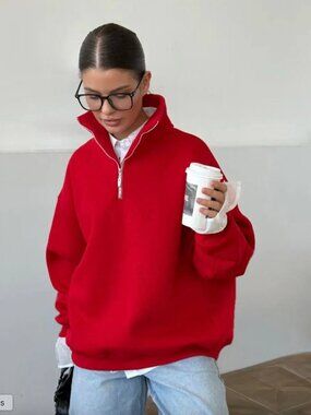 Vintage Greystone Red Quarter Zip Sweater Unisex Oversized Prep M
